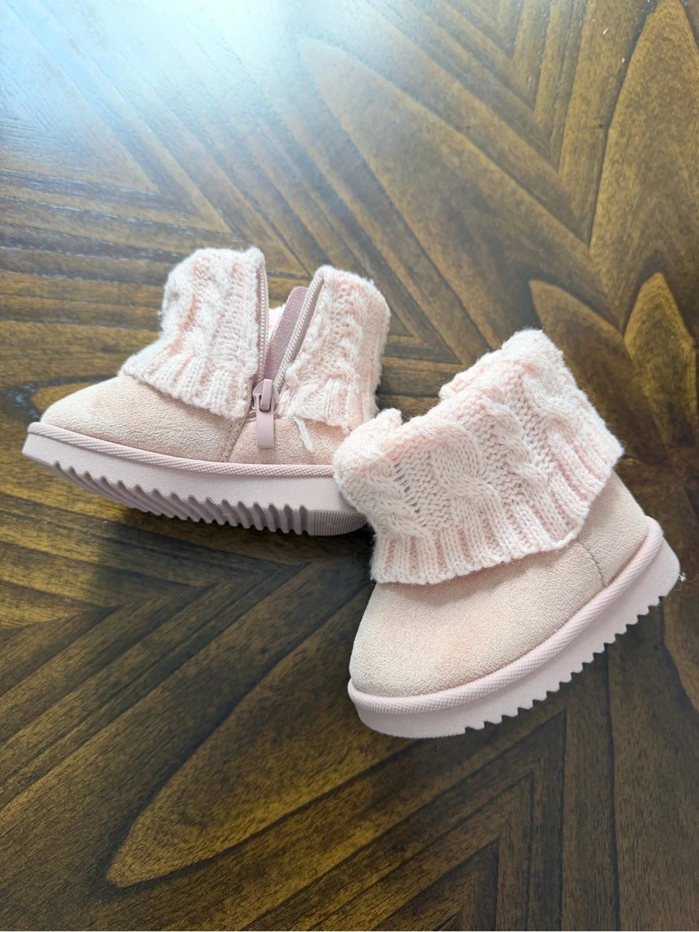 Kids Pink Knit Cuff Winter Boots